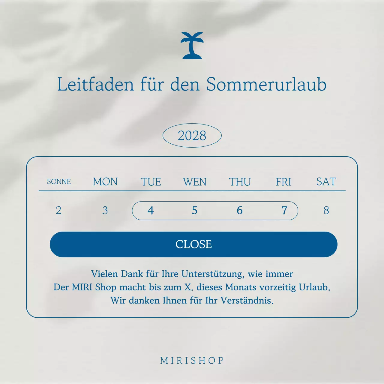 Eine einfache Sommerurlaubsankündigung in Marineblau