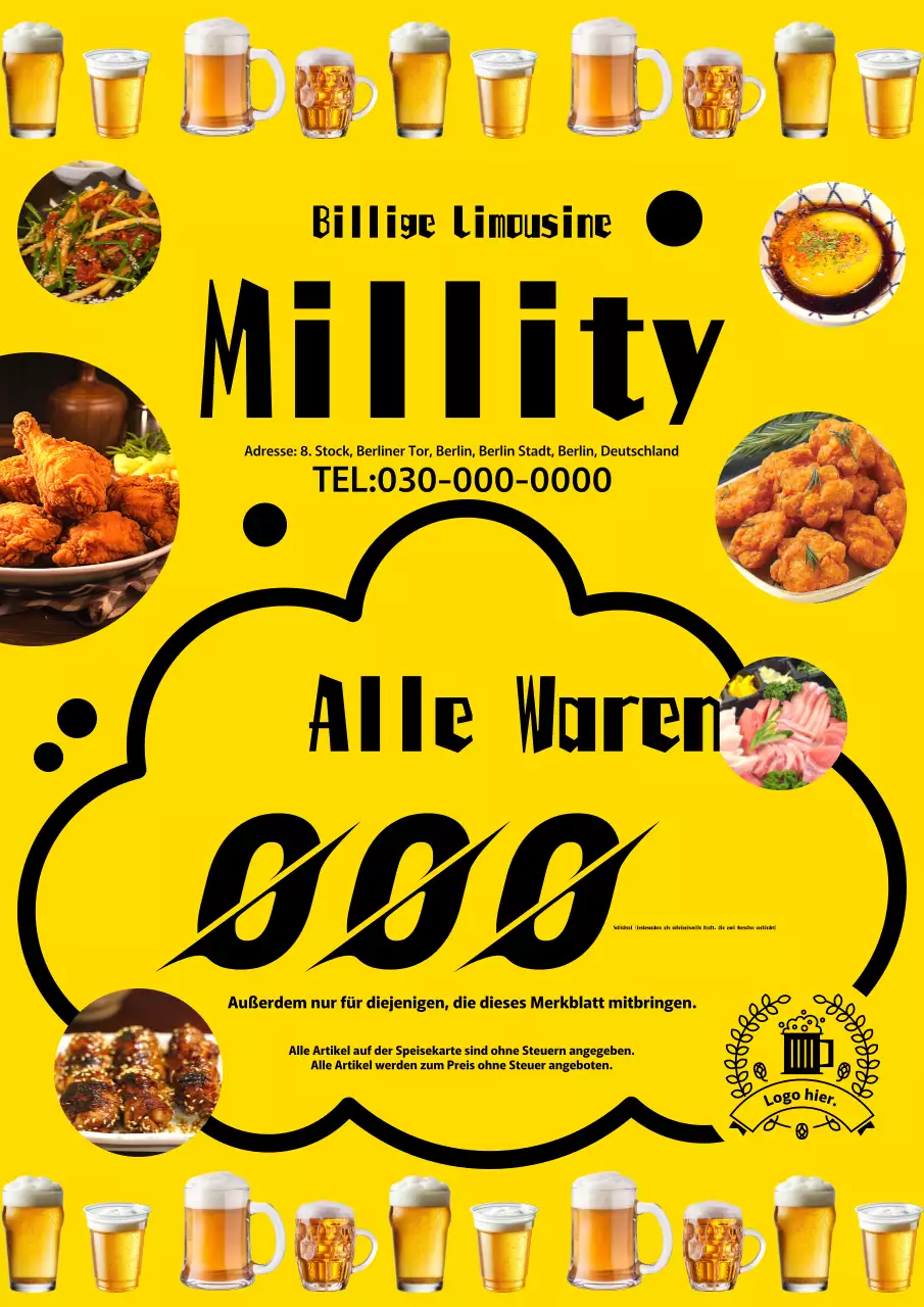 Einfache, gelbe, öffentliche Bar-Event-Anzeige