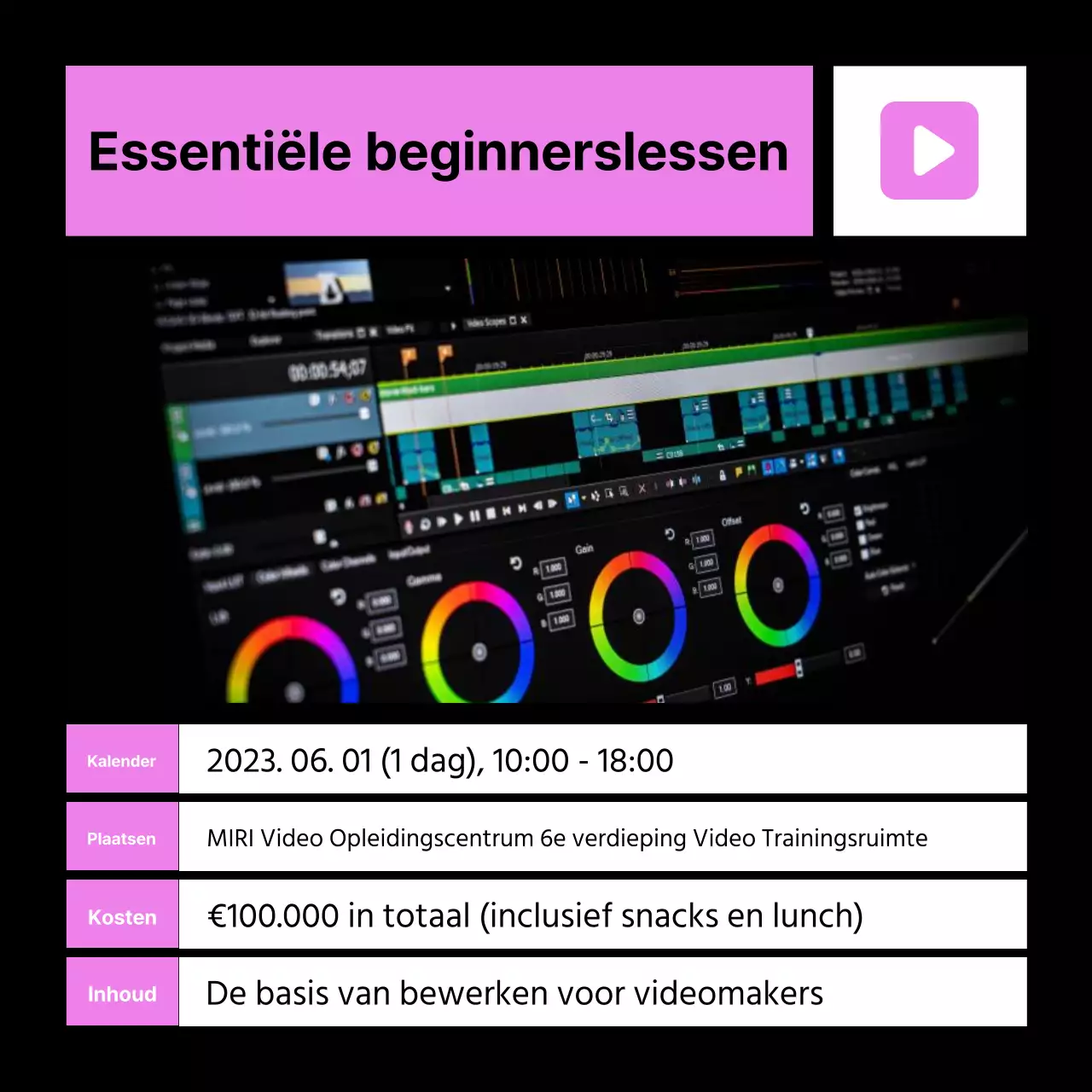 Promoot je videobewerkingscursus in roze en blauw