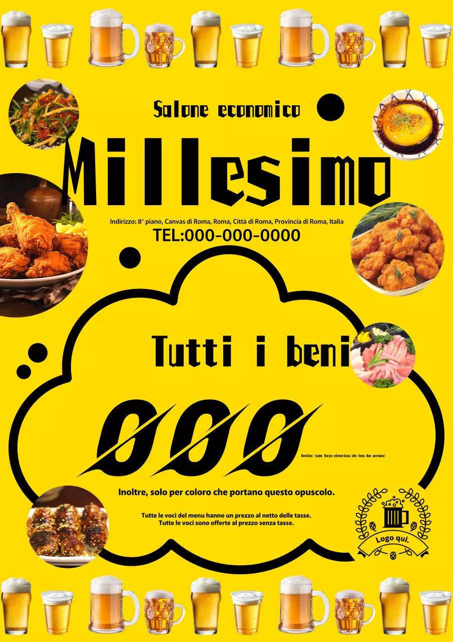 Pubblicità semplice, gialla, per un evento pubblico in un bar