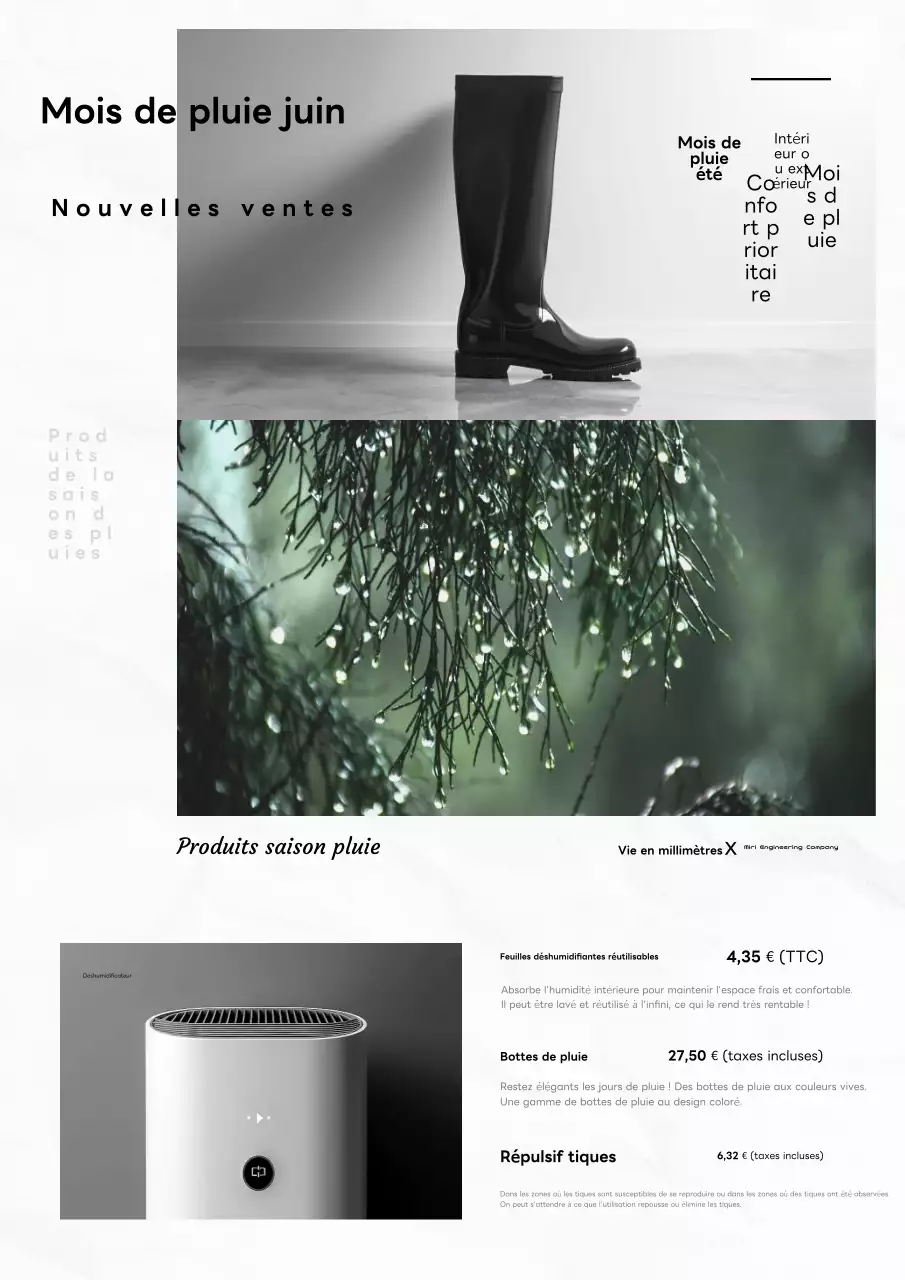 Promotion d'articles simples verts et blancs pour la saison des pluies