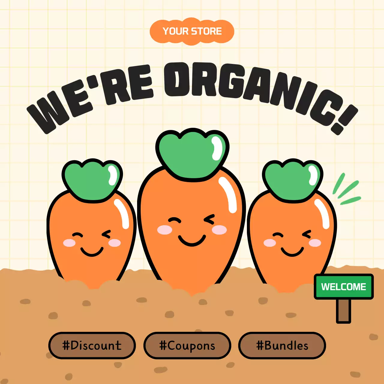 오렌지 귀여운 유기농 홍보 소셜 미디어 게시물