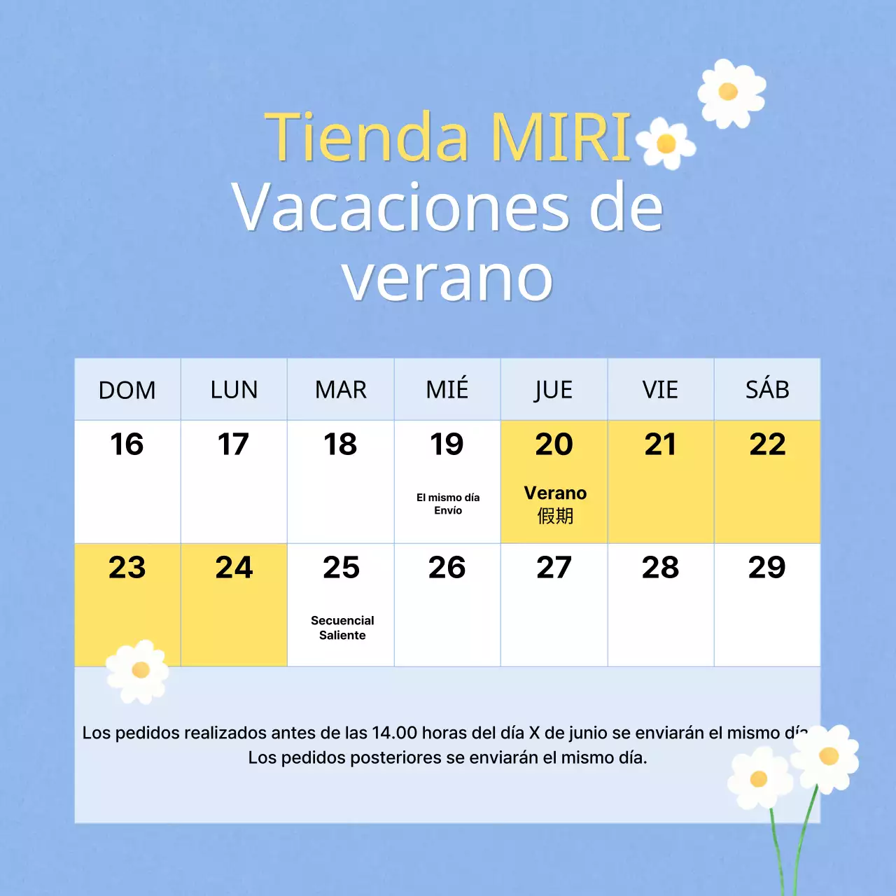 Anuncios de vacaciones de verano en azul claro y amarillo