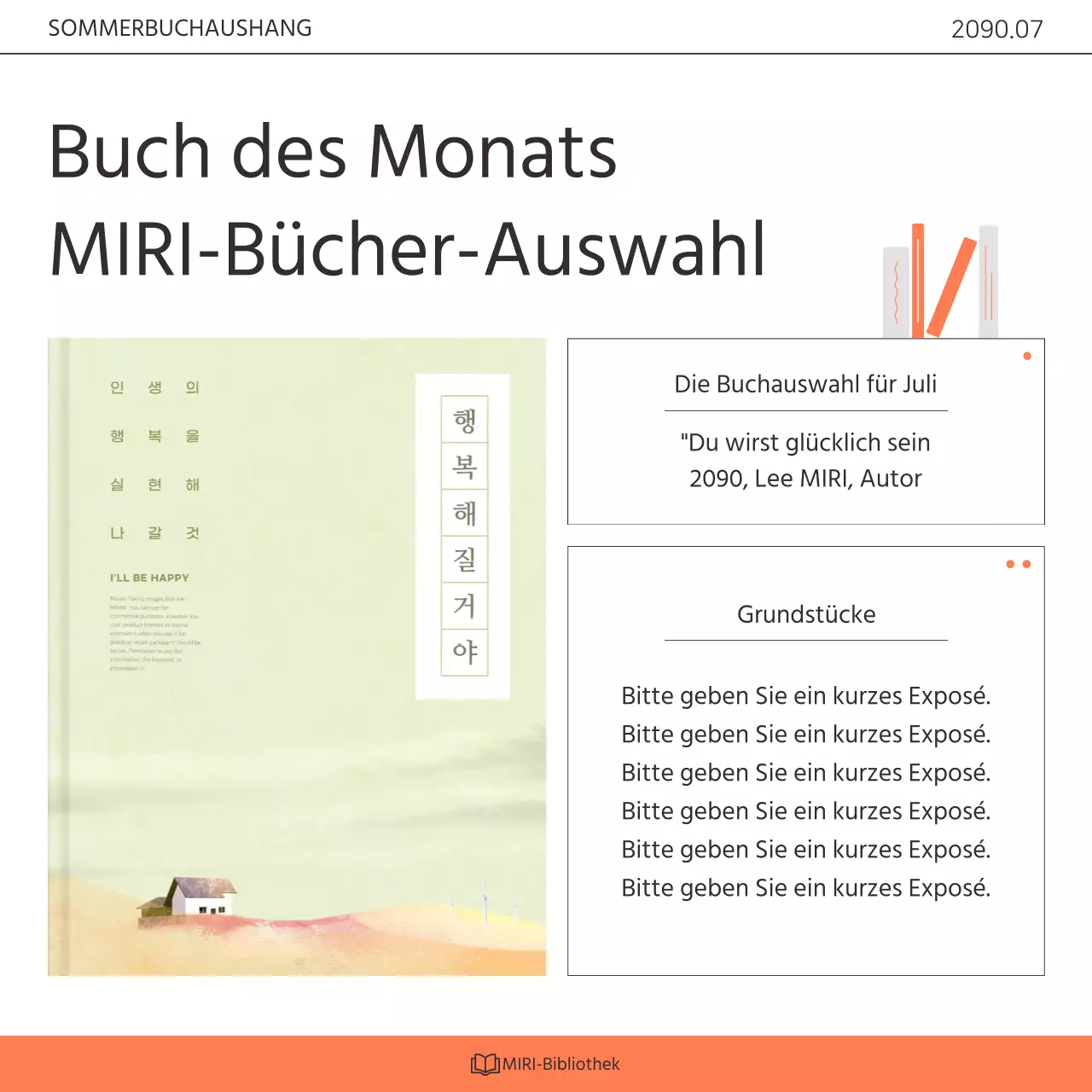 Förderung eines kitschigen orange-weißen Bibliotheksbuchklub-Programms