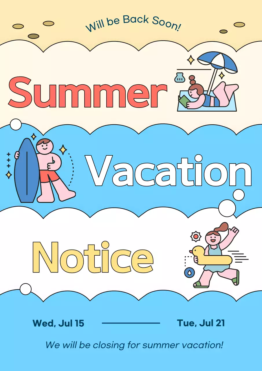 Colorful Playful Vacation Notice Poster