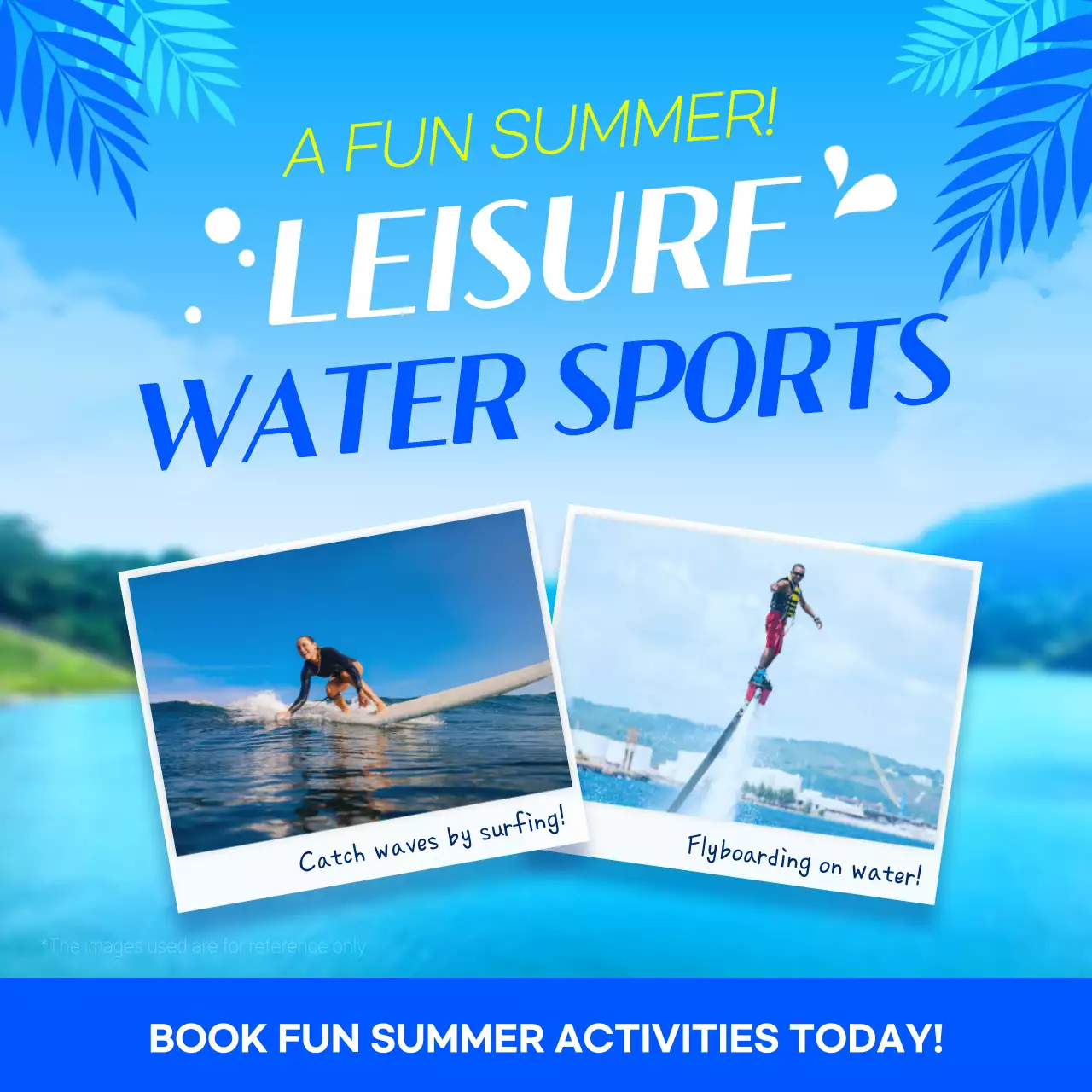 블루 트렌디 워터 스포츠 프로모션 소셜 미디어 포스트