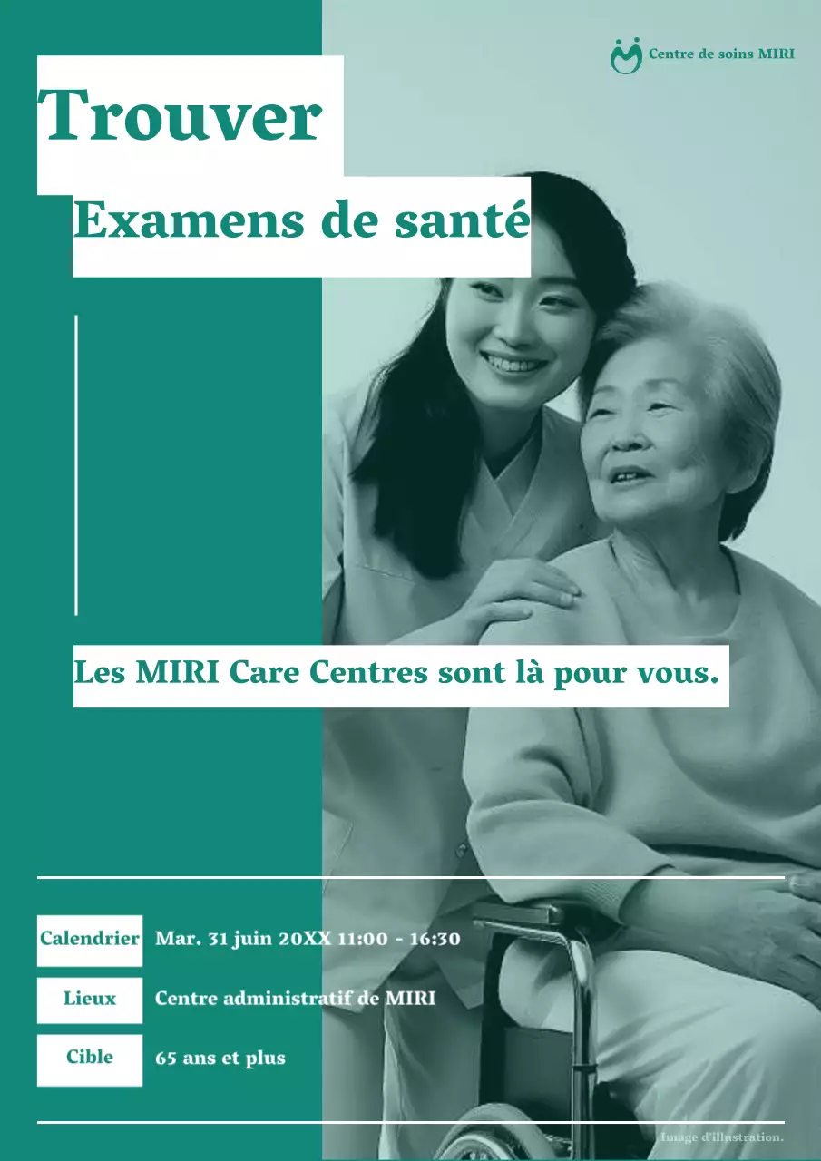 Annonce minimaliste de porte-à-porte pour le dépistage gratuit de la gomme à mâcher chez les personnes âgées, en menthe et en blanc