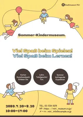 Ein hübsches gelbes und hellblaues Flugblatt für eine Veranstaltung für Kinder!