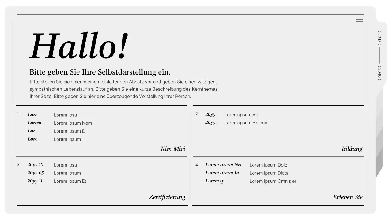 Moderne druckbare Mappe in Grau und Weiß