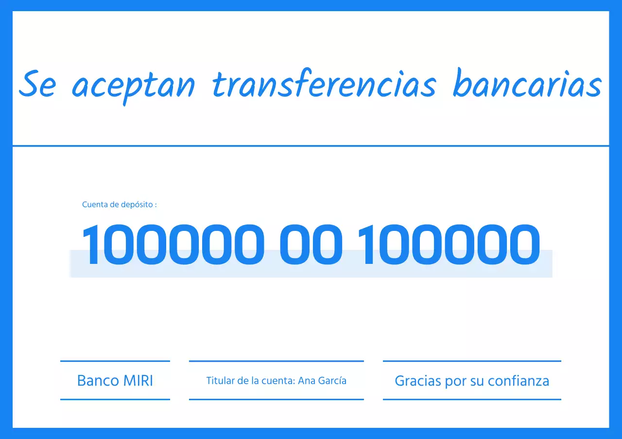 Un simple aviso de domiciliación bancaria en azul claro y blanco