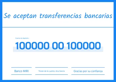 Un simple aviso de domiciliación bancaria en azul claro y blanco