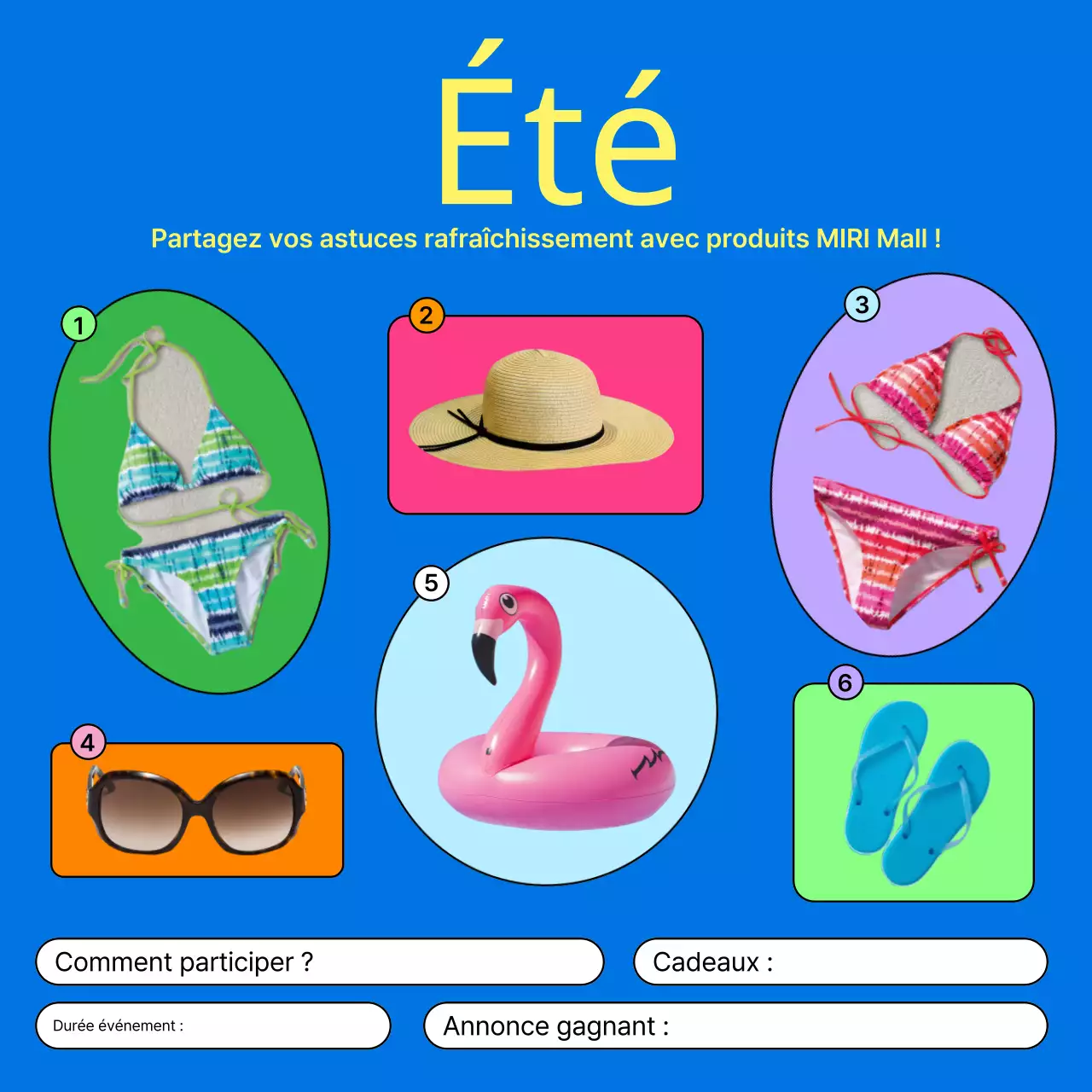 Promouvoir un événement estival kitsch en bleu et jaune