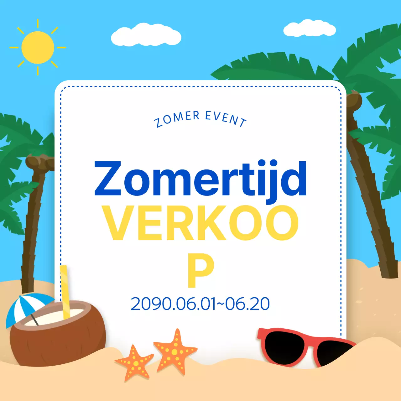 Een verzameling miniaturen van trendy zomerevenementen in lichtblauw en blauw