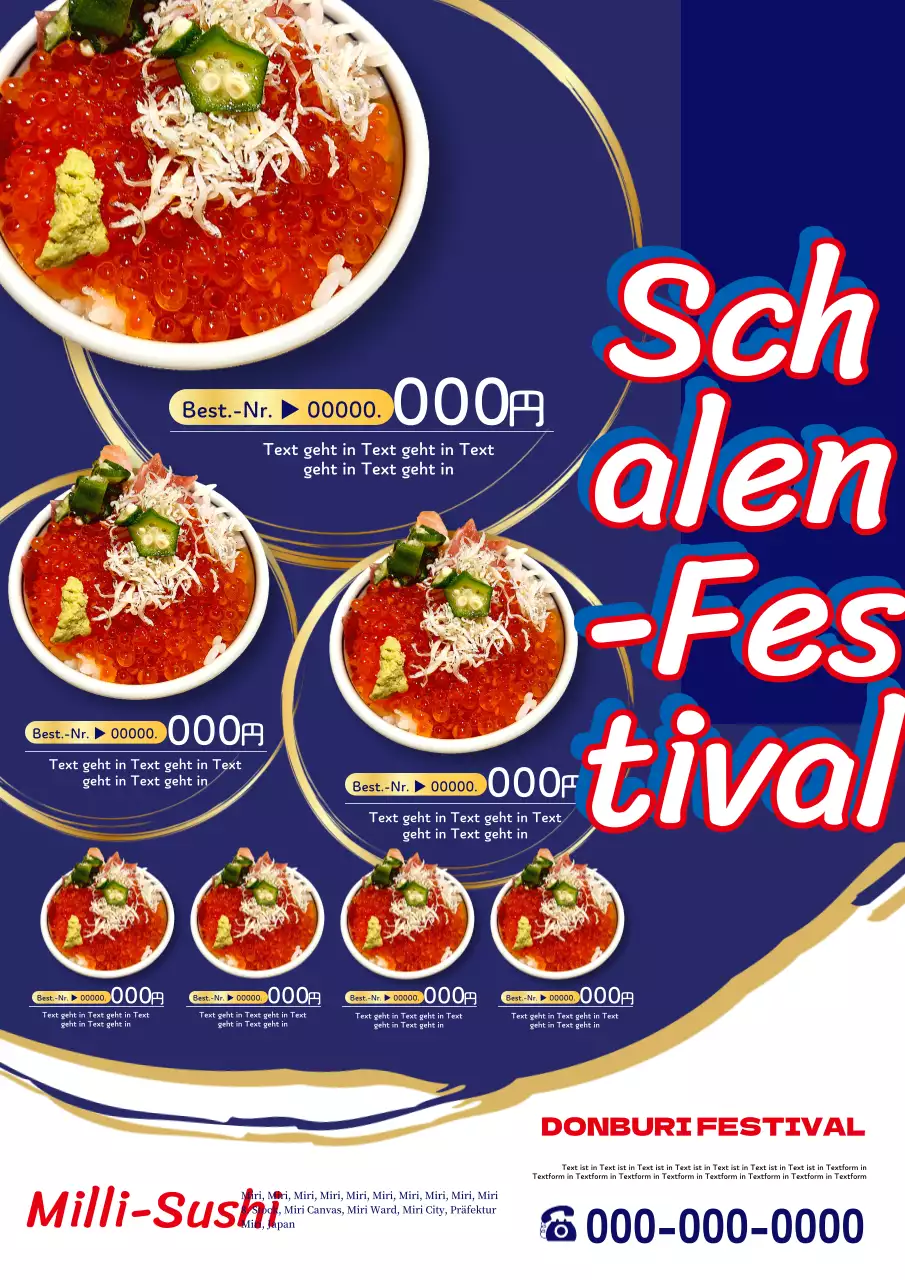Einfache und coole Donburi-Festival-Menü-Anzeige in Blau