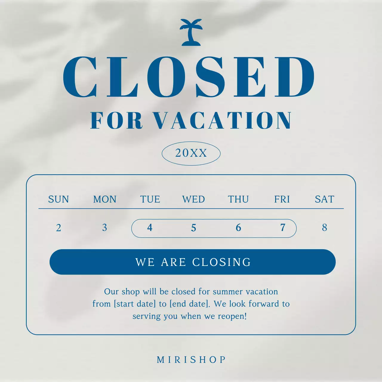 Blue Modern Vacation Announcement Social Media Post