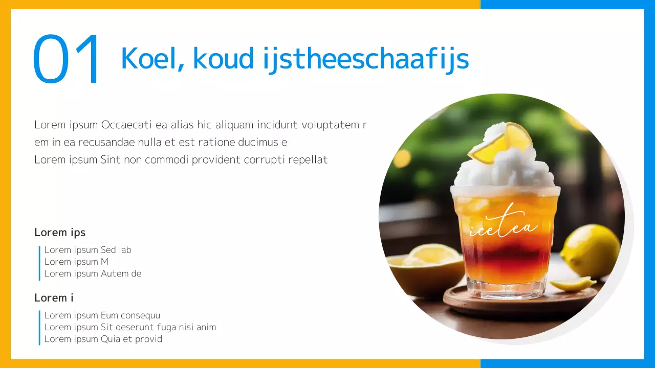 Een verfrissend zomerdessert introductie in geel en lichtblauw