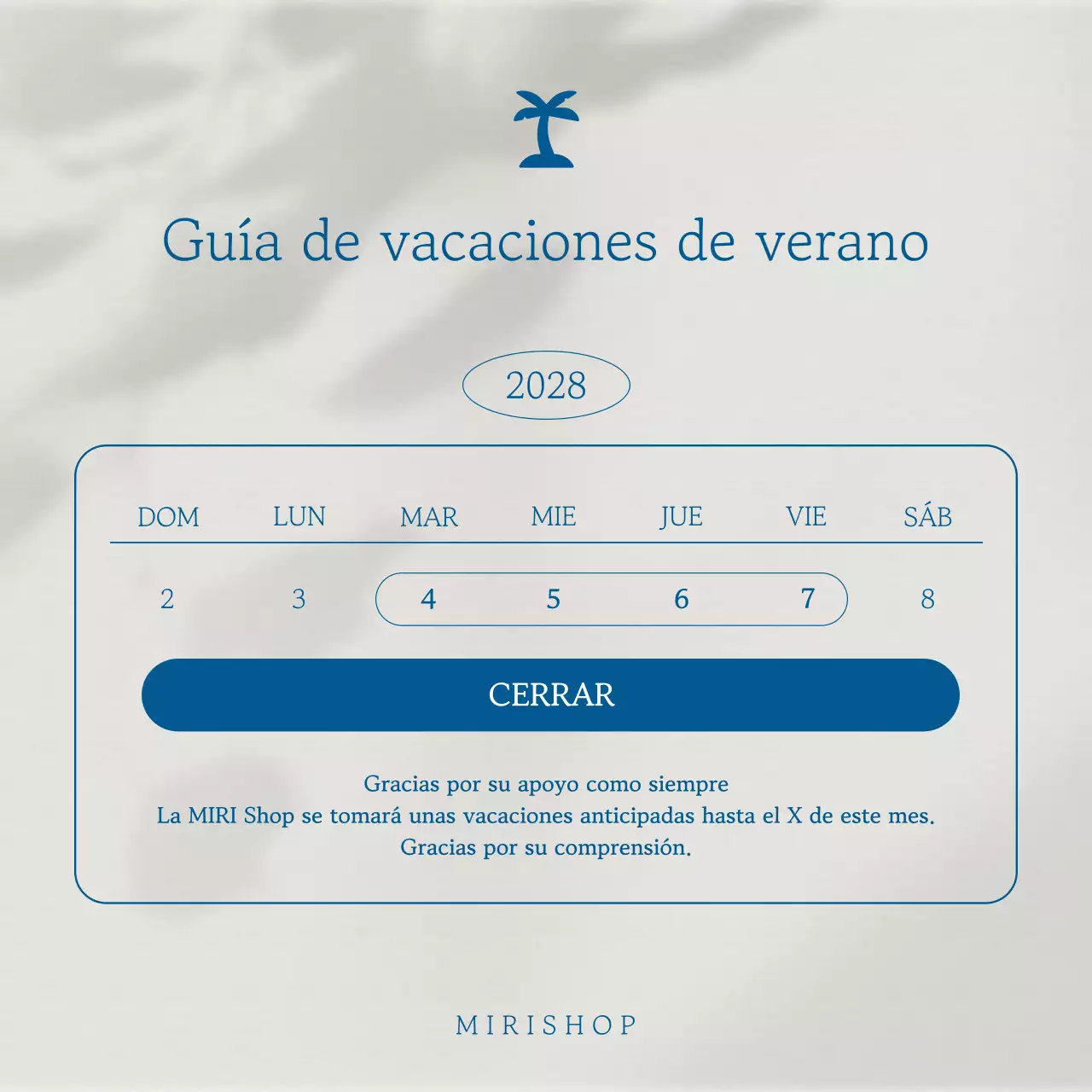 Un sencillo anuncio de vacaciones de verano en azul marino