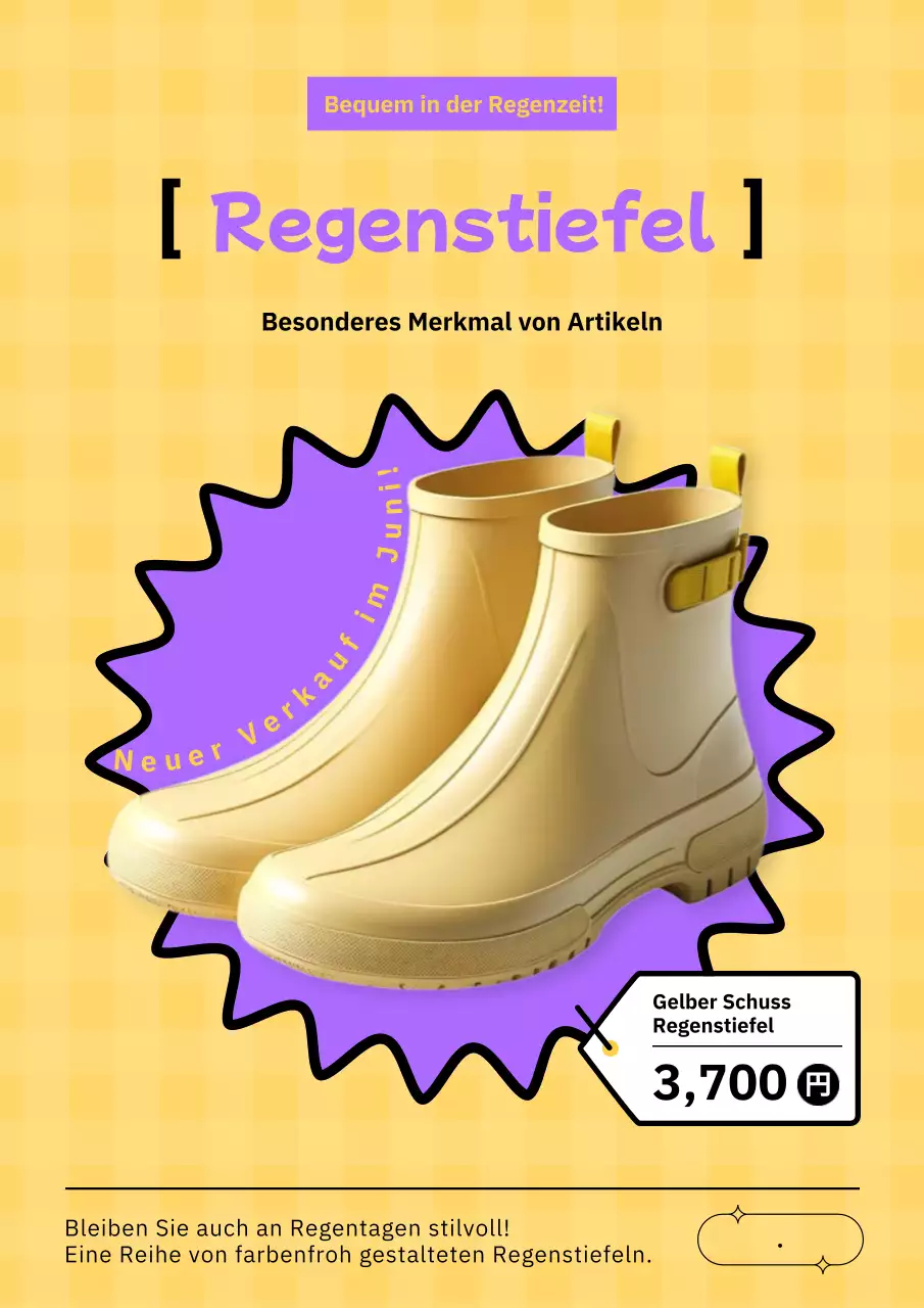 Gelbe und lila Pop Art Sommer Regenzeit regen Stiefel Anzeigen.
