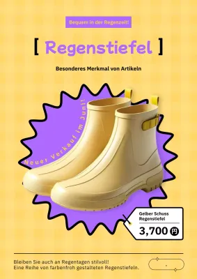 Gelbe und lila Pop Art Sommer Regenzeit regen Stiefel Anzeigen.