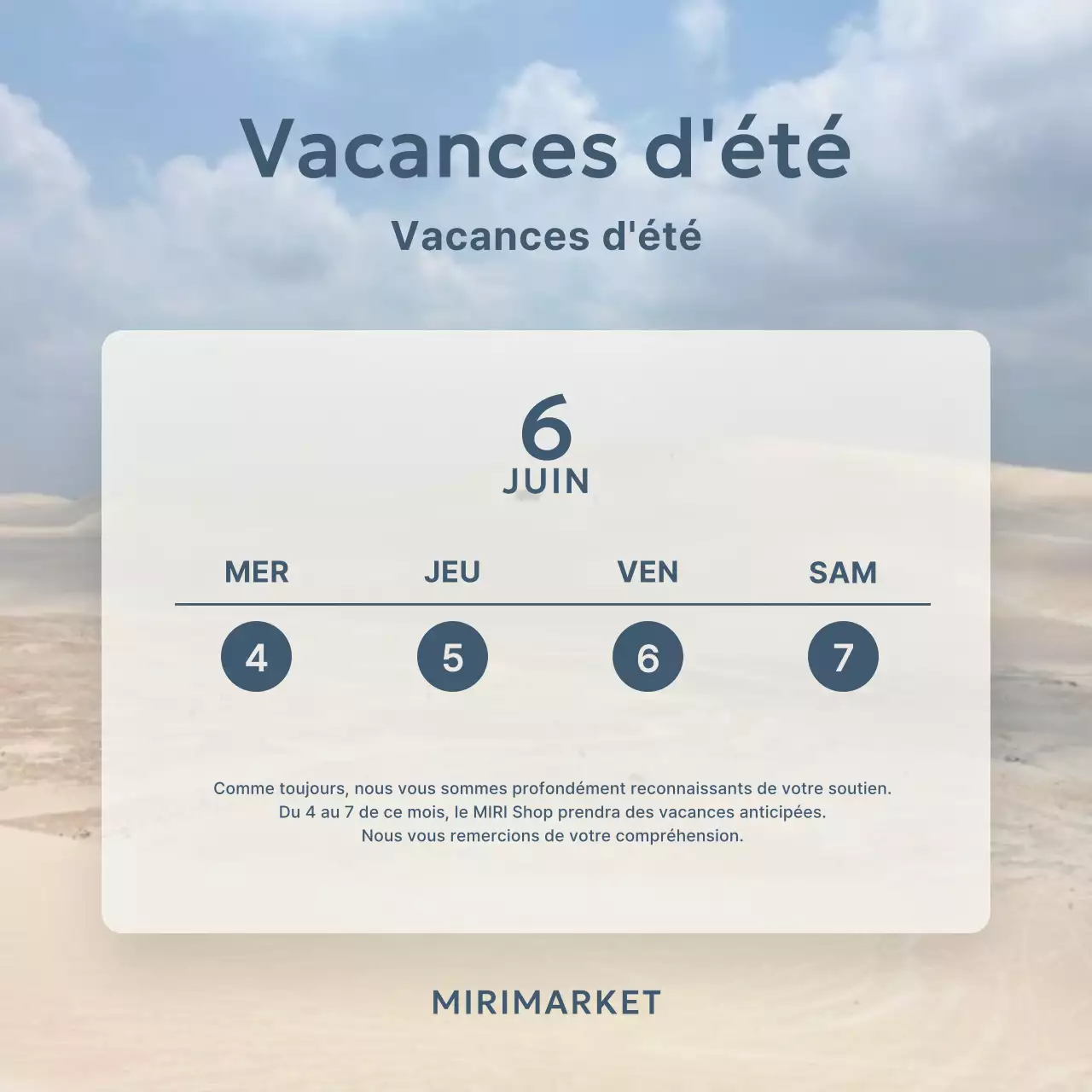 Style basique en bleu clair Annonce de vacances d'été