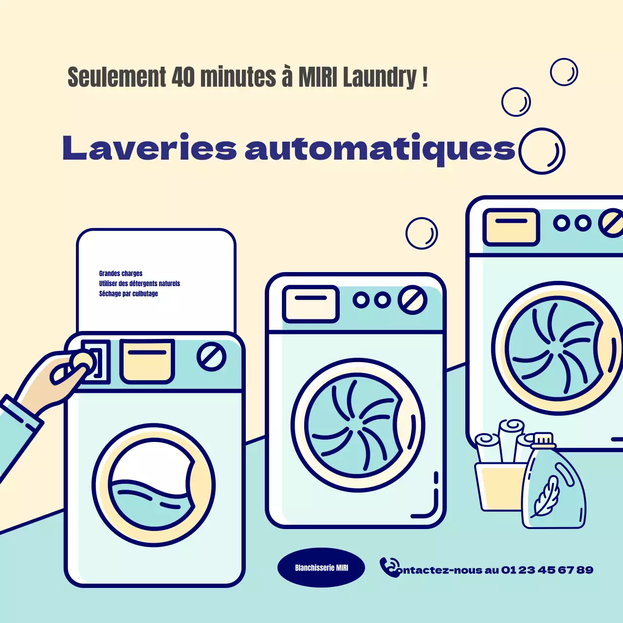 Promouvoir une jolie laverie automatique en jaune et menthe