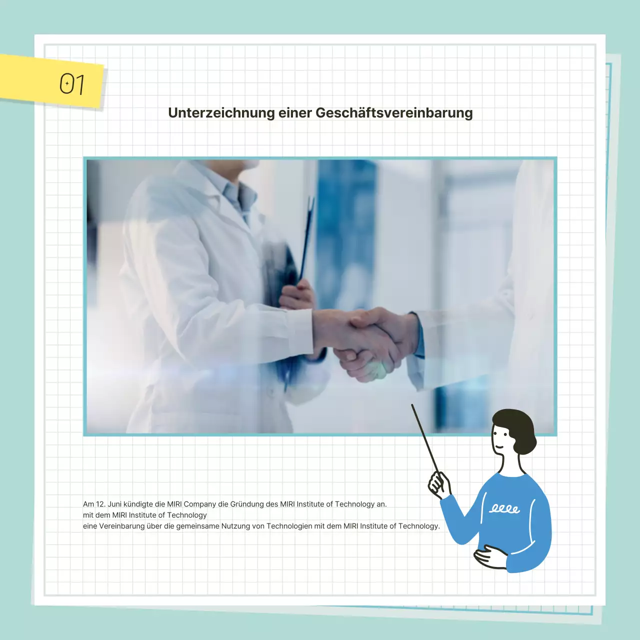 Förderung einer Zeremonie für eine mintblaue Geschäftsvereinbarung