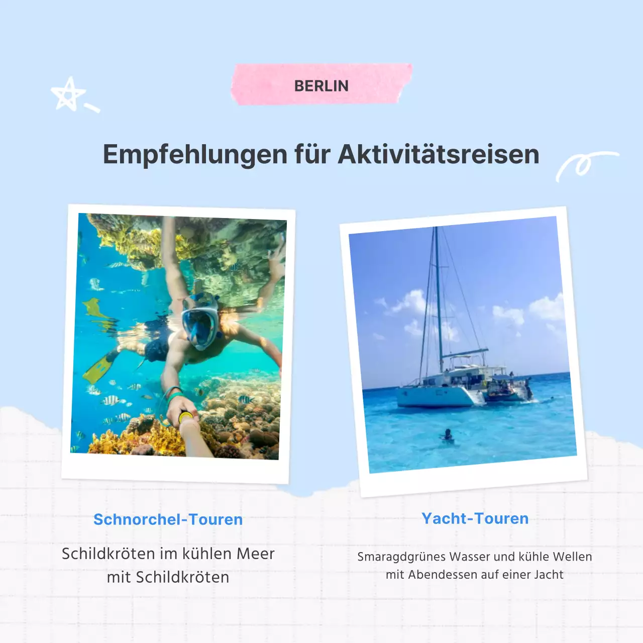 Eine einfache Sommerreisezielanzeige in Hellblau und Rosa