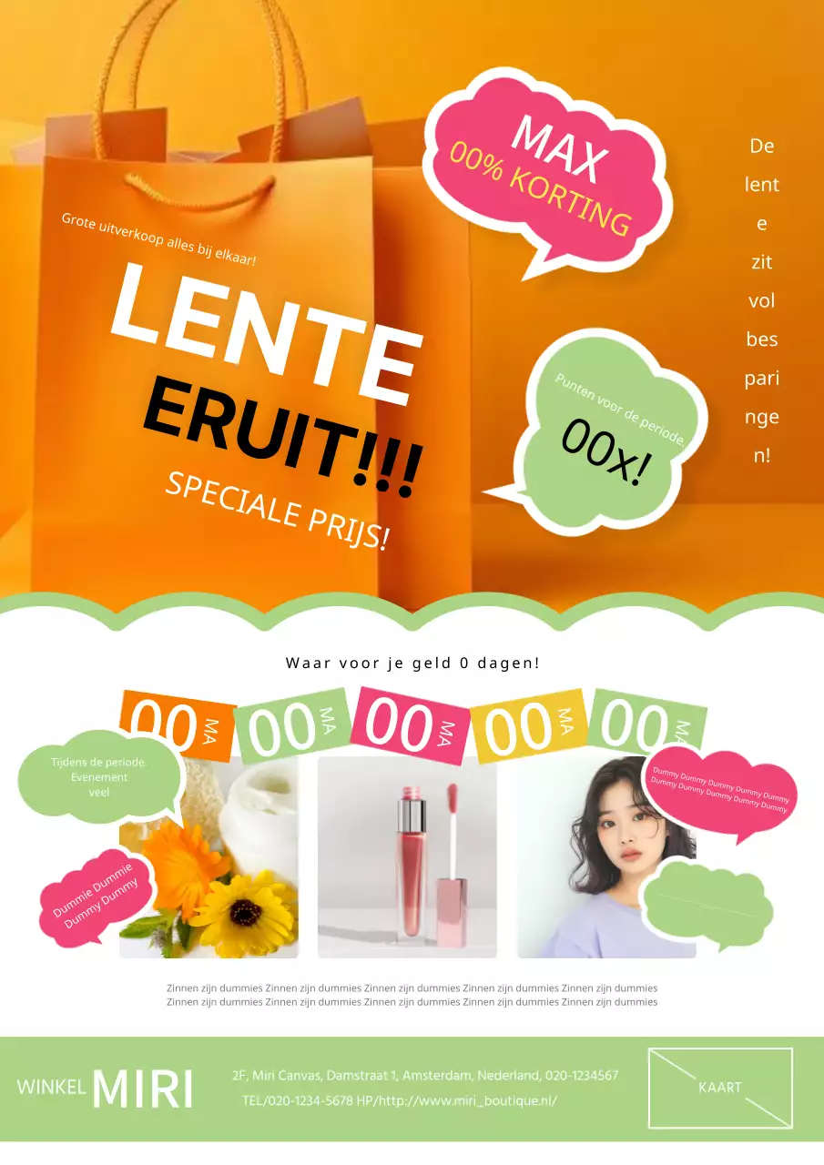 Lenteverkoopadvertentie in oranje en groen