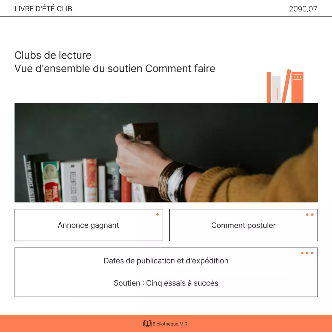 Promouvoir un programme de sensibilisation au club de lecture de la bibliothèque kitsch orange et blanc