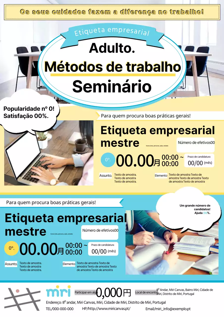 Anúncio de seminário de etiqueta empresarial básica e moderna em amarelo e azul claro