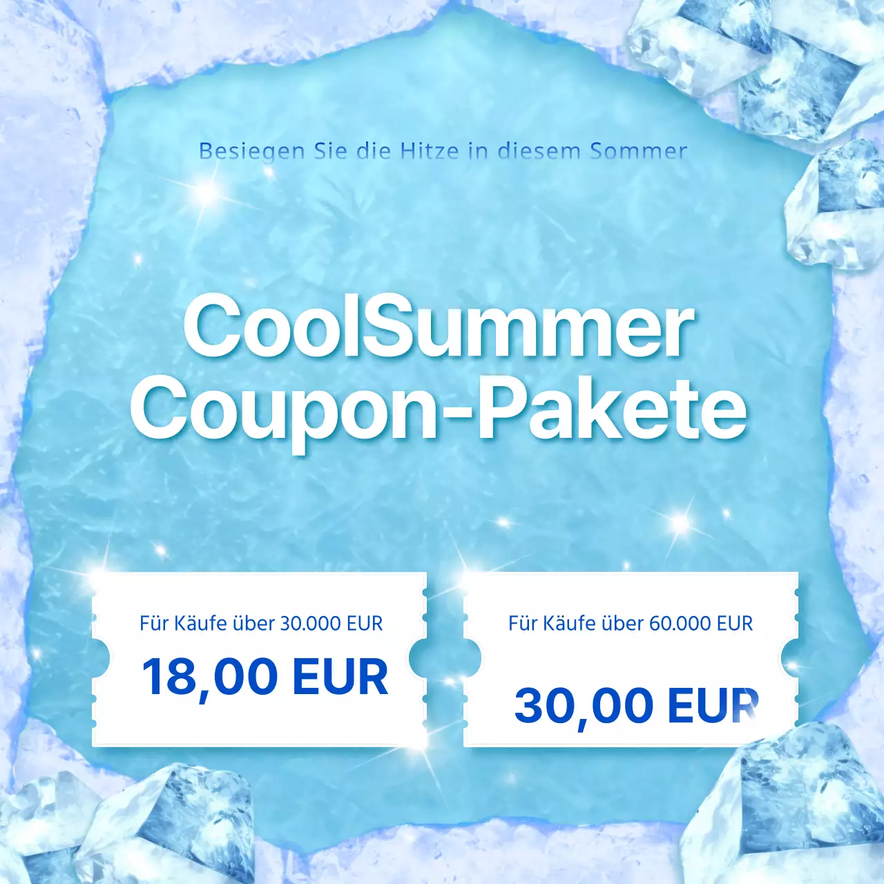 Eine Sammlung von Miniaturansichten von trendigen Sommerveranstaltungen in Hellblau und Blau