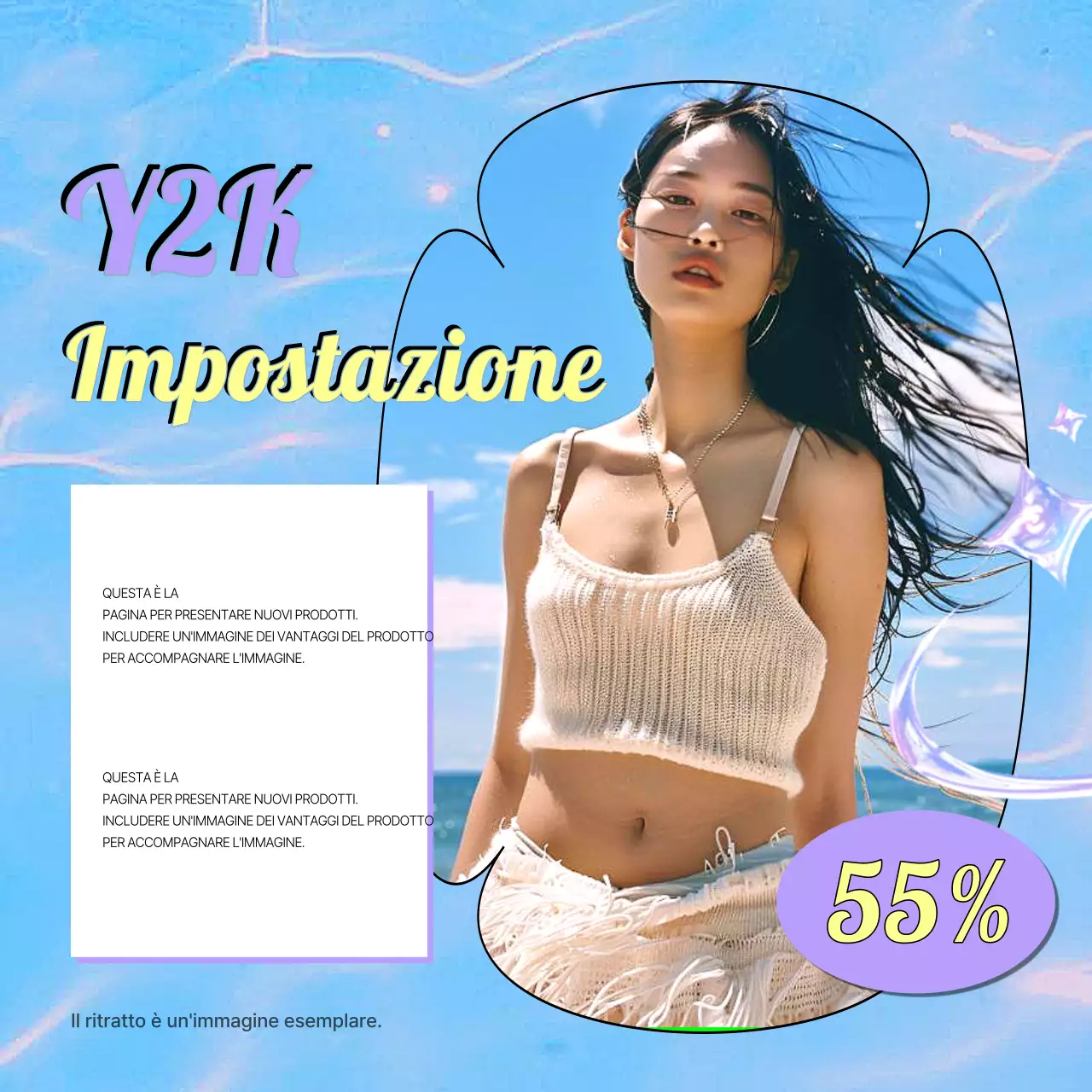 Messaggi kitsch con il marchio Y2K in azzurro