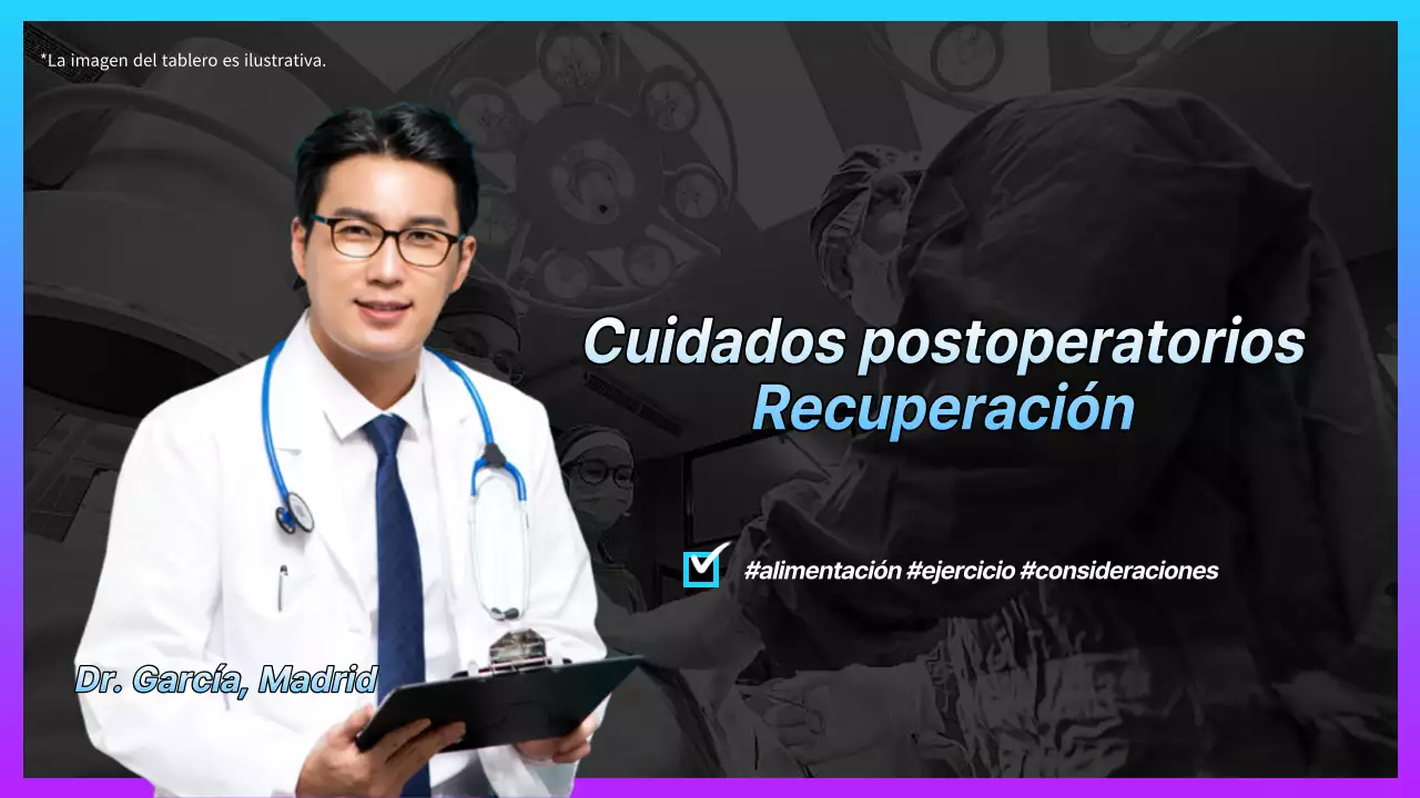 Información médica hospitalaria sencilla en azul y morado