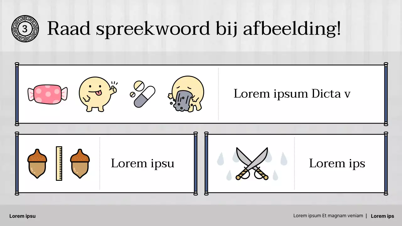 Traditionele Spreekwoorden voor de basisschool in grijs en marineblauw lesmateriaal