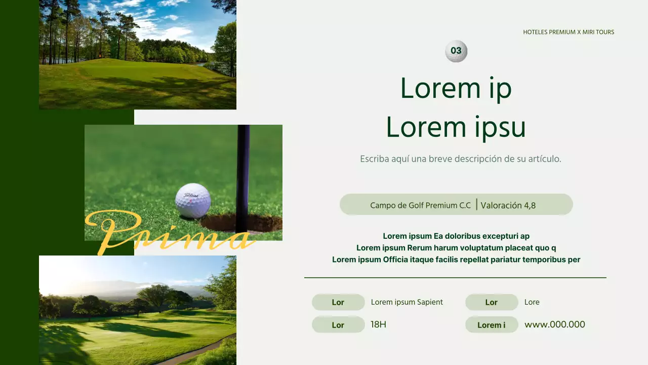 Guía sencilla de vacaciones de golf en verde y amarillo