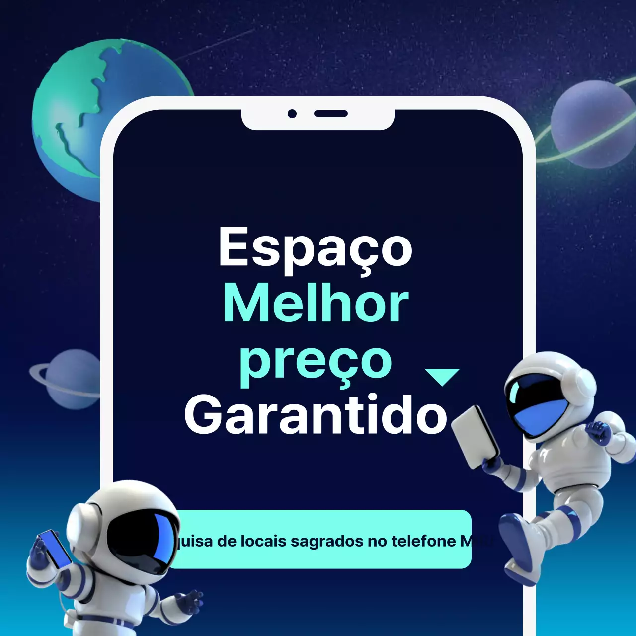 Promover um santuário de telemóveis inspirado na ficção científica em azul-marinho e menta