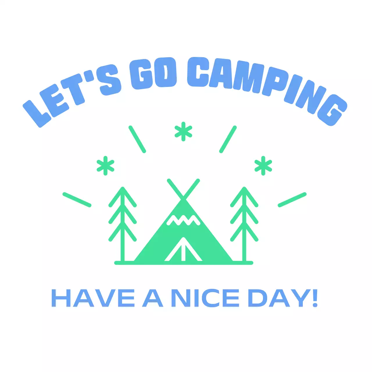 キャンプのイラストが描かれた明るい雰囲気のキャンプ場