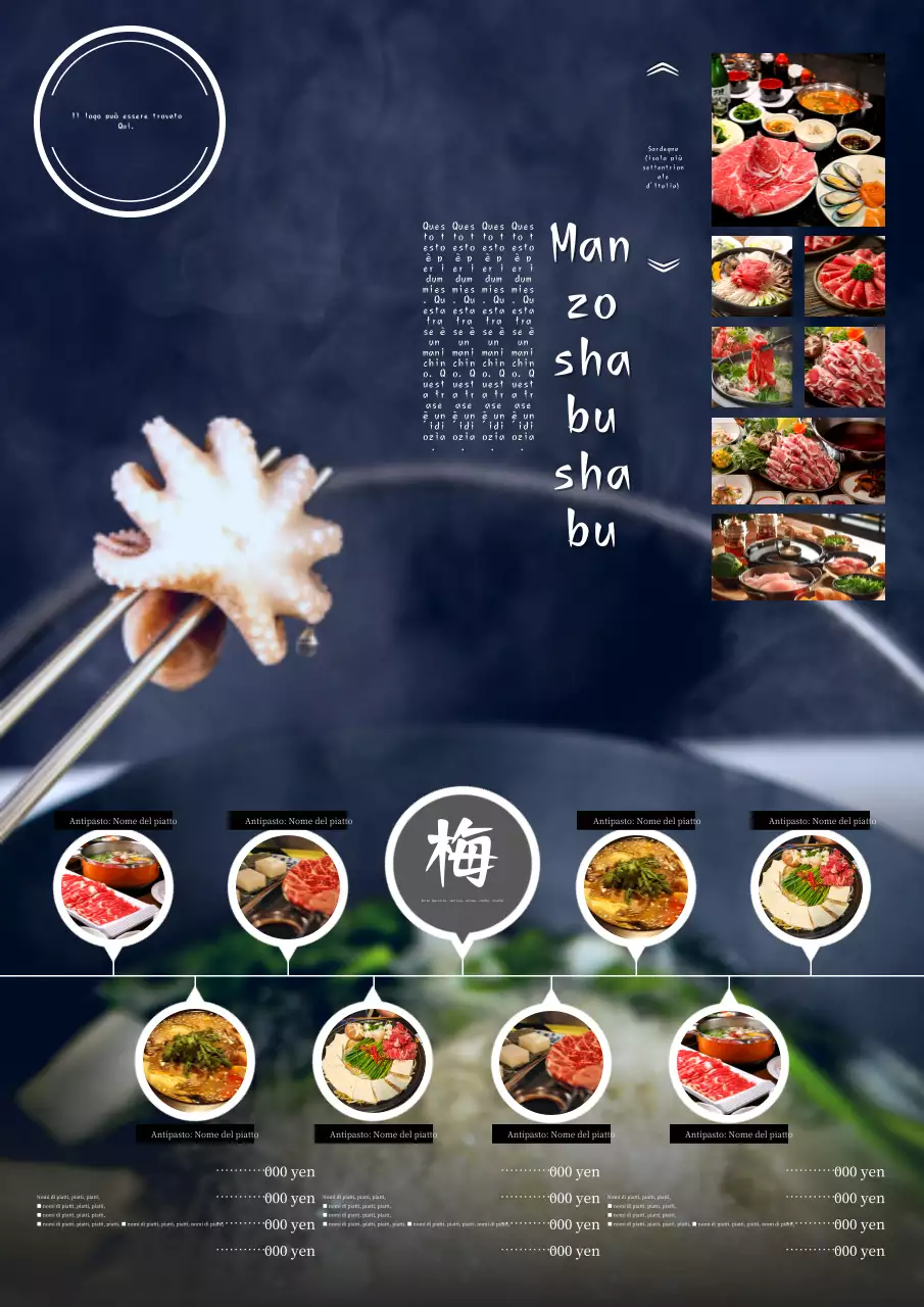 Semplice pubblicità in bianco e nero del menu del ristorante wagyu shabu-shabu