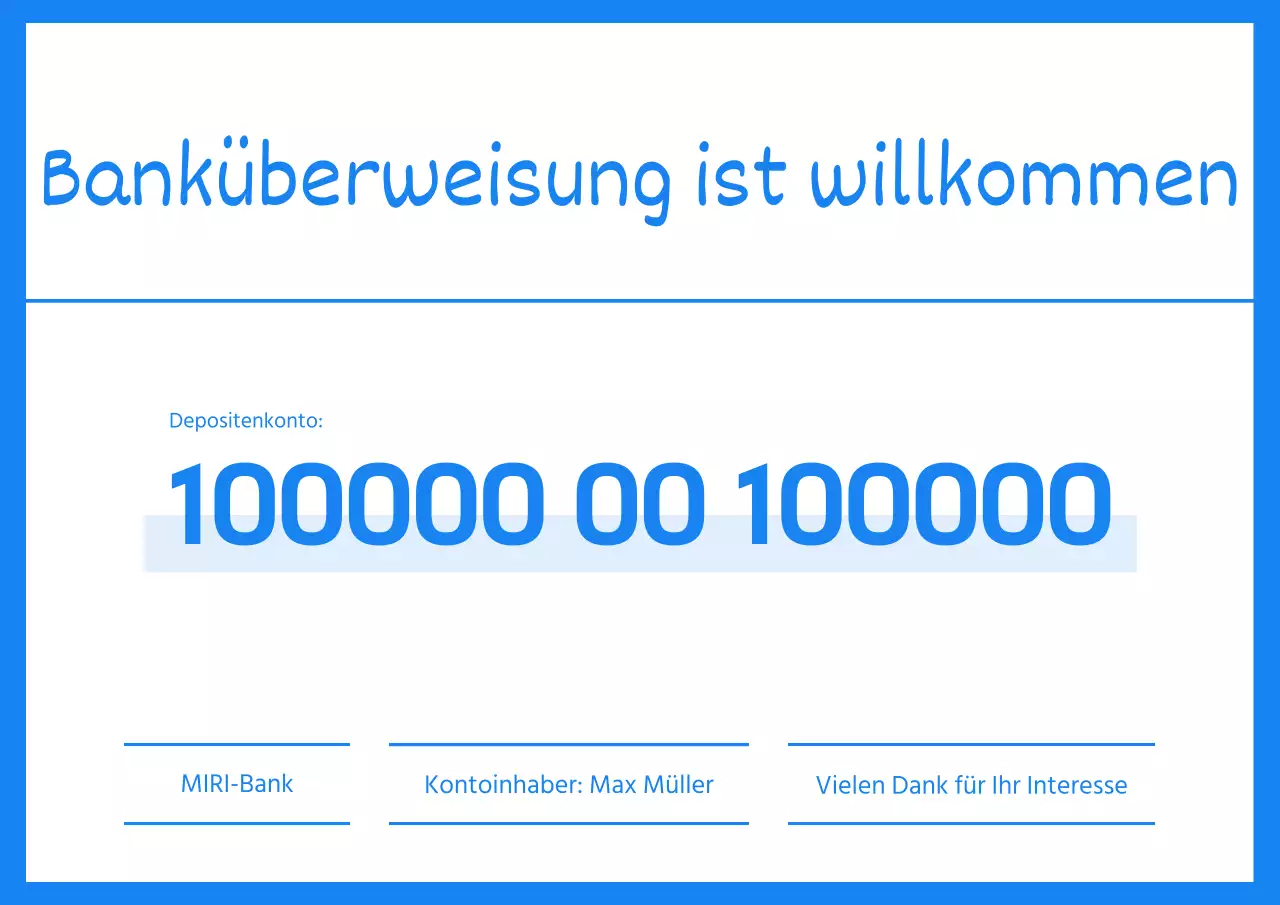 Eine einfache hellblau-weiße Lastschriftankündigung