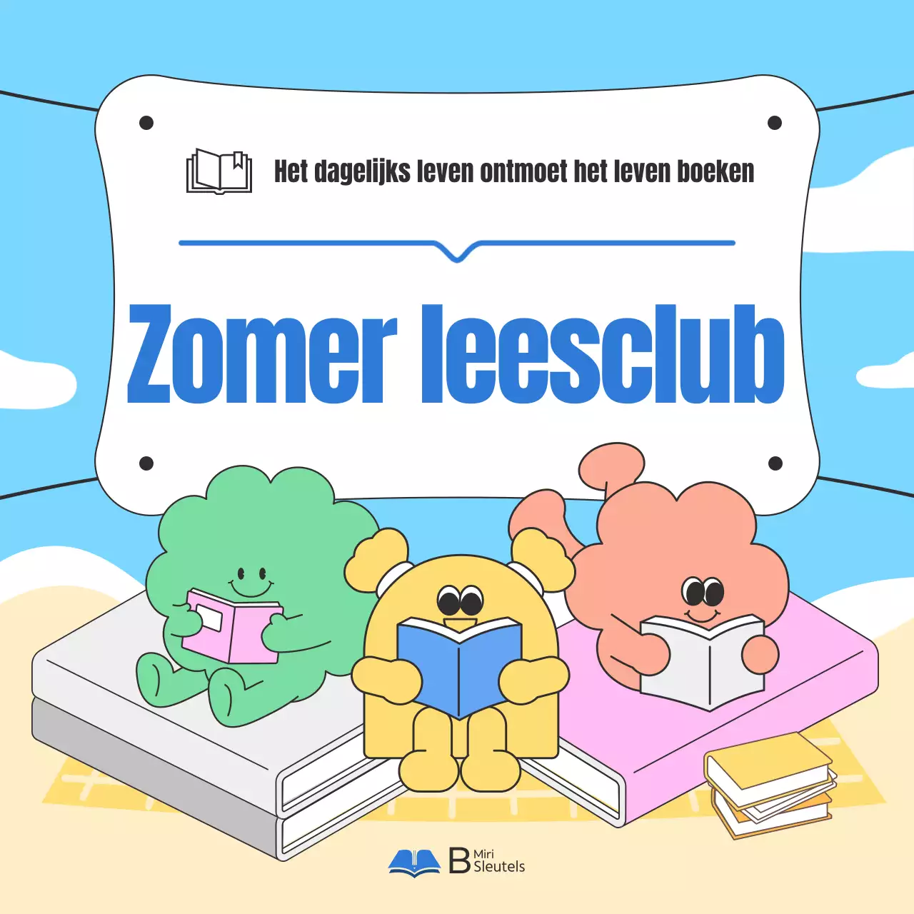 Promoot een gezellige zomerleesgroep in lichtblauw en beige