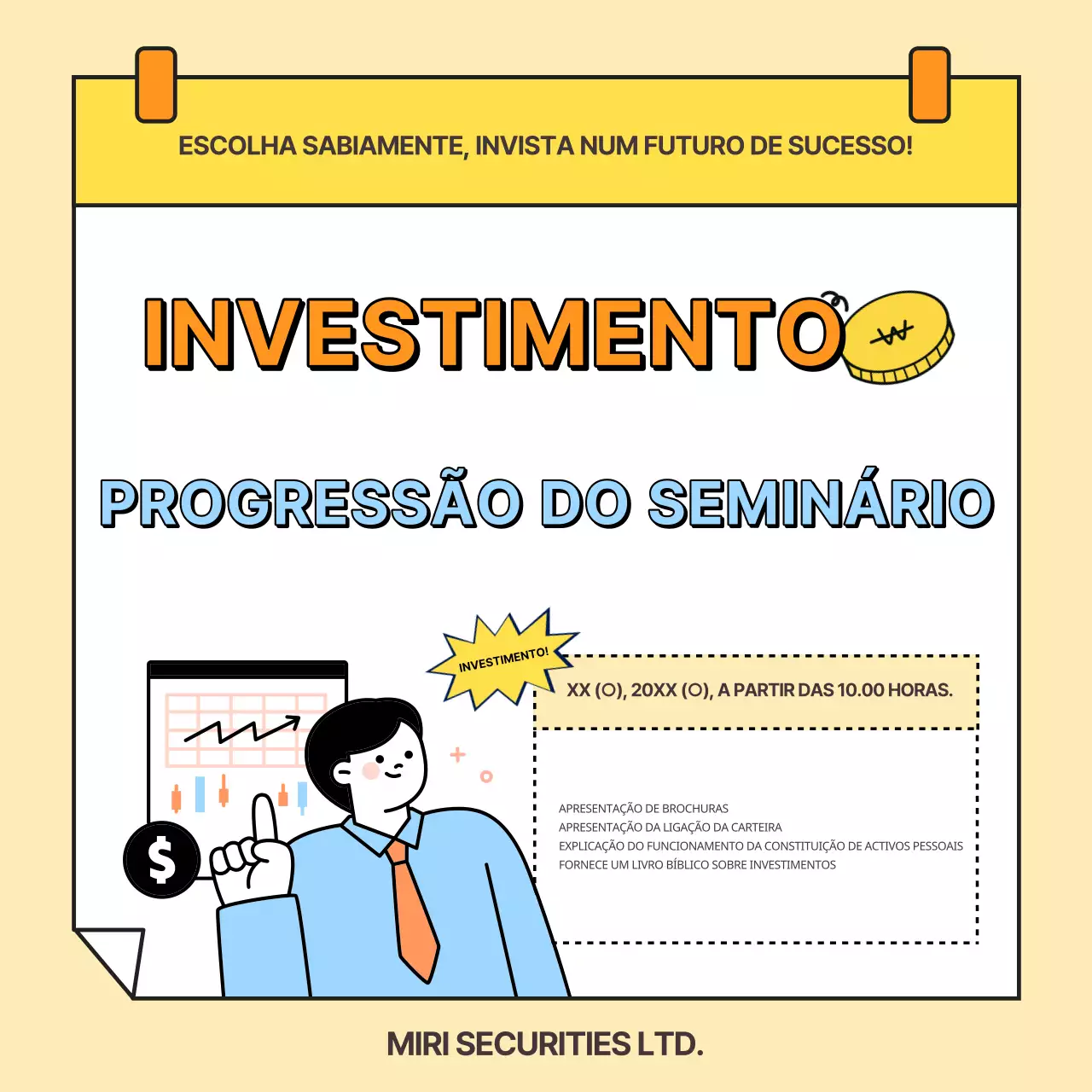 Promover uma apresentação moderna da carteira de investimentos em amarelo e laranja