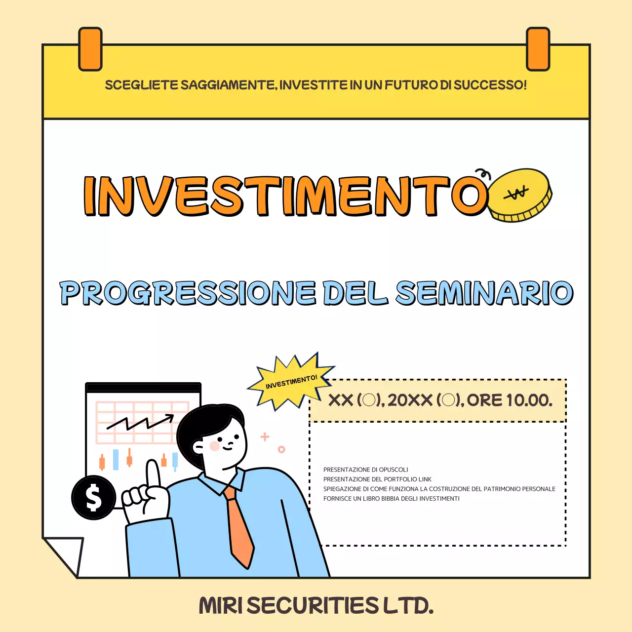 Promuovere la presentazione di un portafoglio d'investimento di tendenza in giallo e arancione