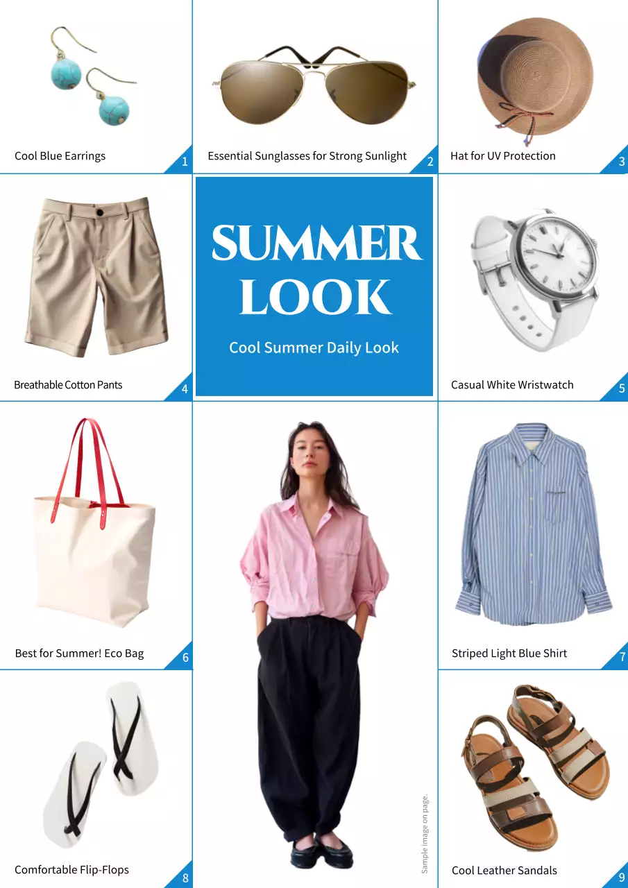 A collection of simple summer outfits in blue