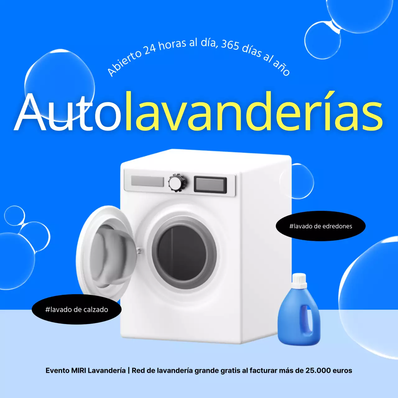 Promocionar las lavanderías autoservicio con toques azules y amarillos