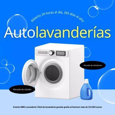 Promocionar las lavanderías autoservicio con toques azules y amarillos