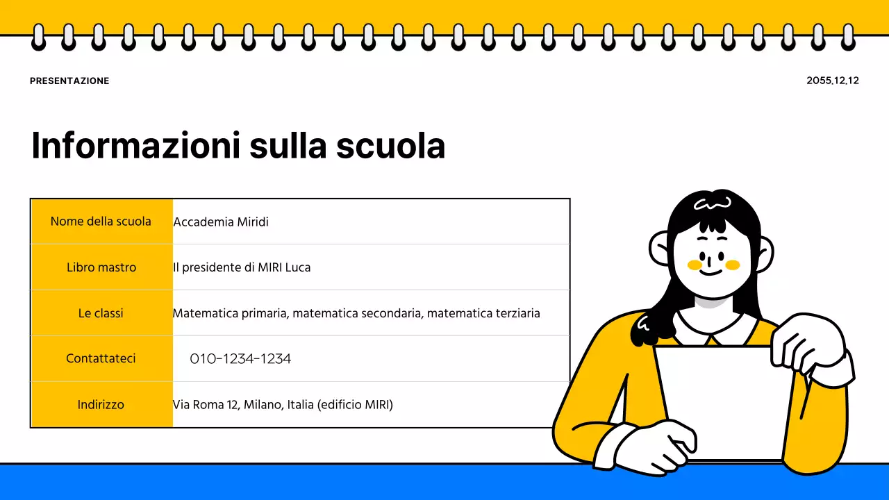 Promuovere una semplice brochure scolastica gialla e blu