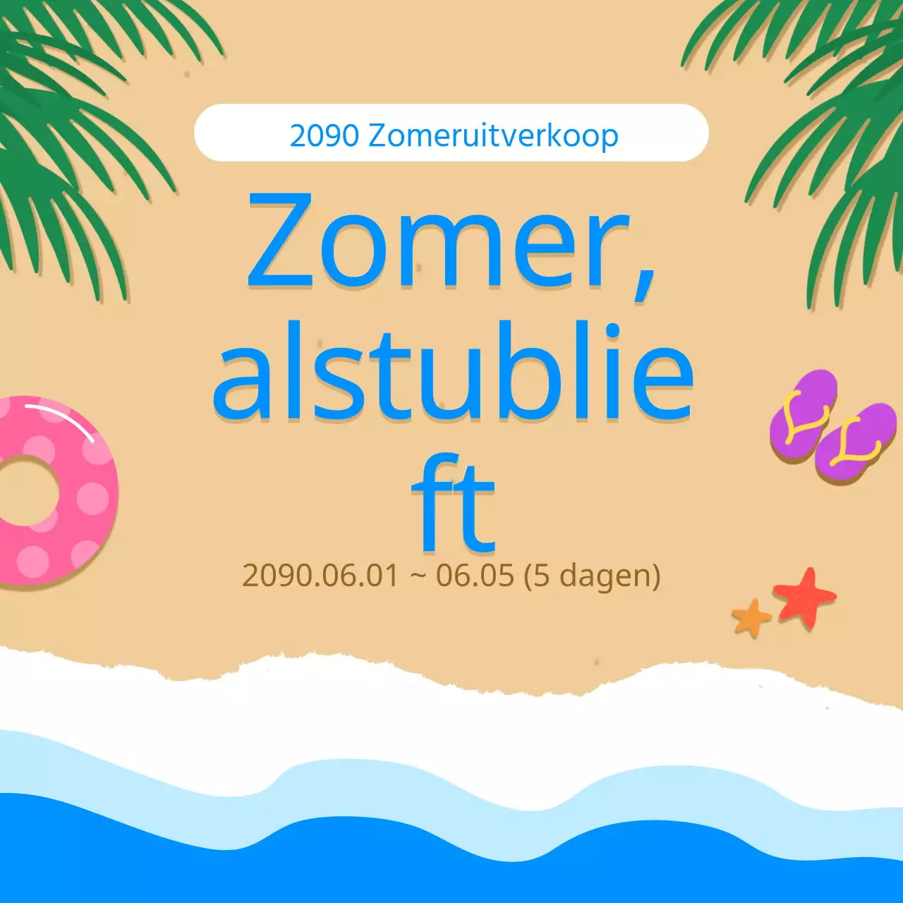 Een verzameling miniaturen van trendy zomerevenementen in lichtblauw en blauw