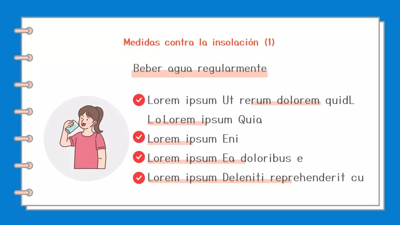 Una sencilla guía en blanco y azul sobre los síntomas y el tratamiento de los golpes de calor.