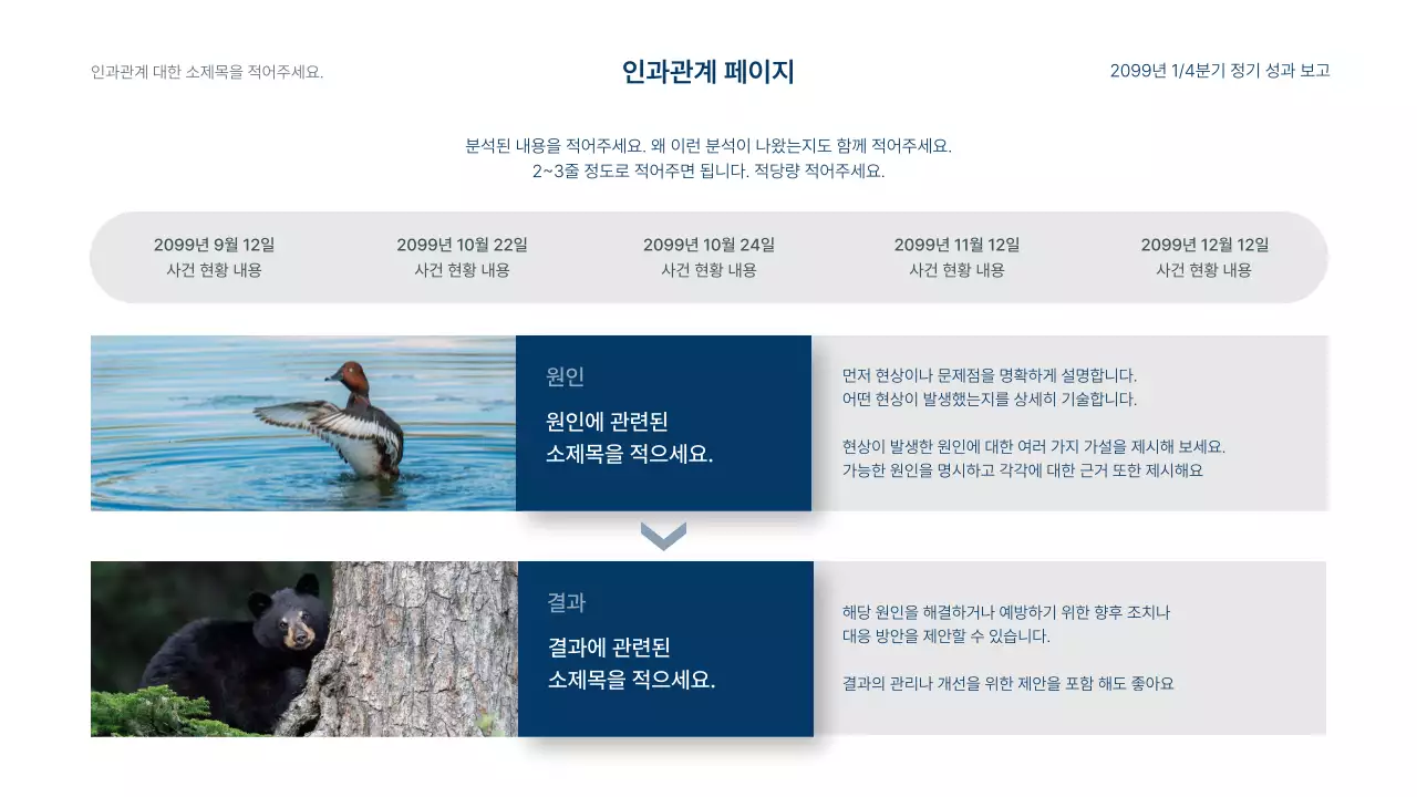 파랑과 흰색의 심플한 기업 매출 및 성과 보고서