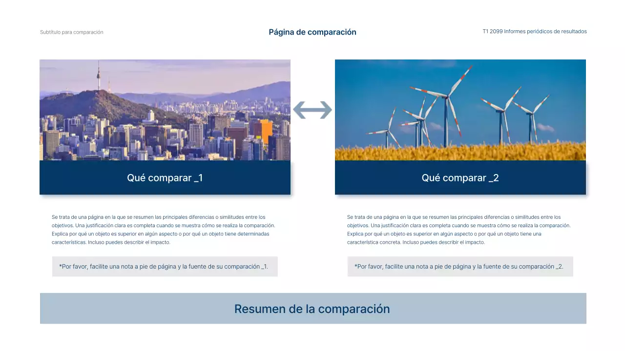 Informe sencillo de ingresos y resultados de la empresa en azul y blanco